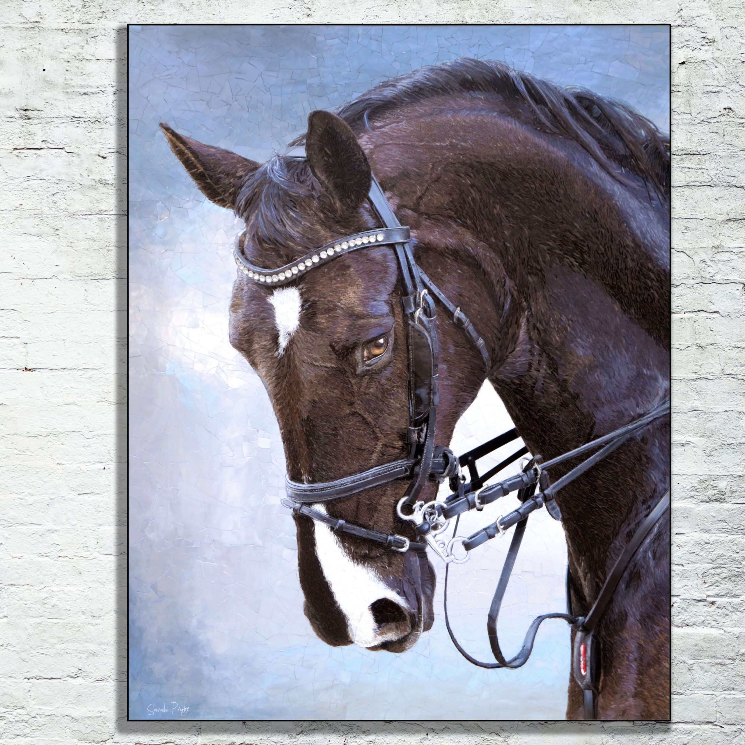Title: “Greta”<br/> 
Size: 1.5x1.8 m<br/>
Price: COMMISSION (South Africa) <br/> 
Inspiration: Loved doing this HUGE portrait of South African showjumper, Greta! 